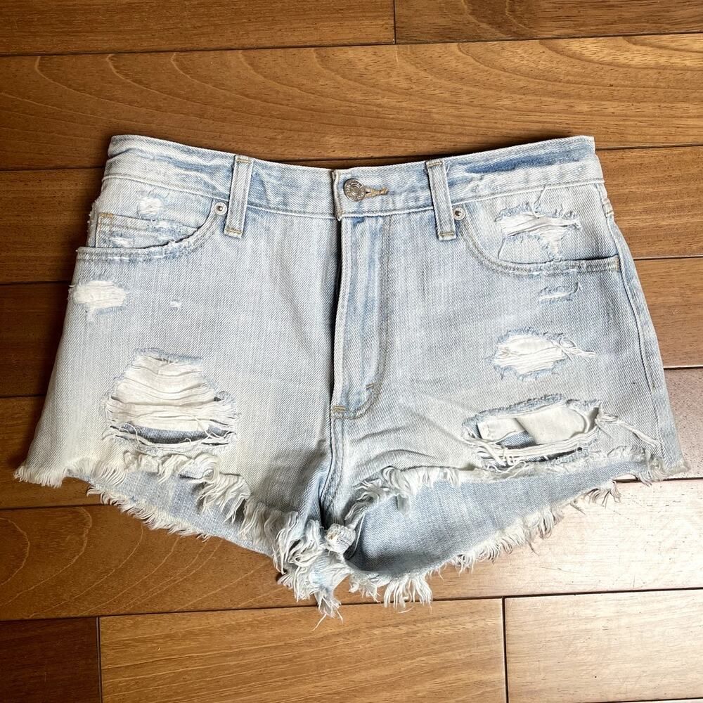 Abercrombie and Fitch Distressed Light Blue High Rise Denim Shorts 25